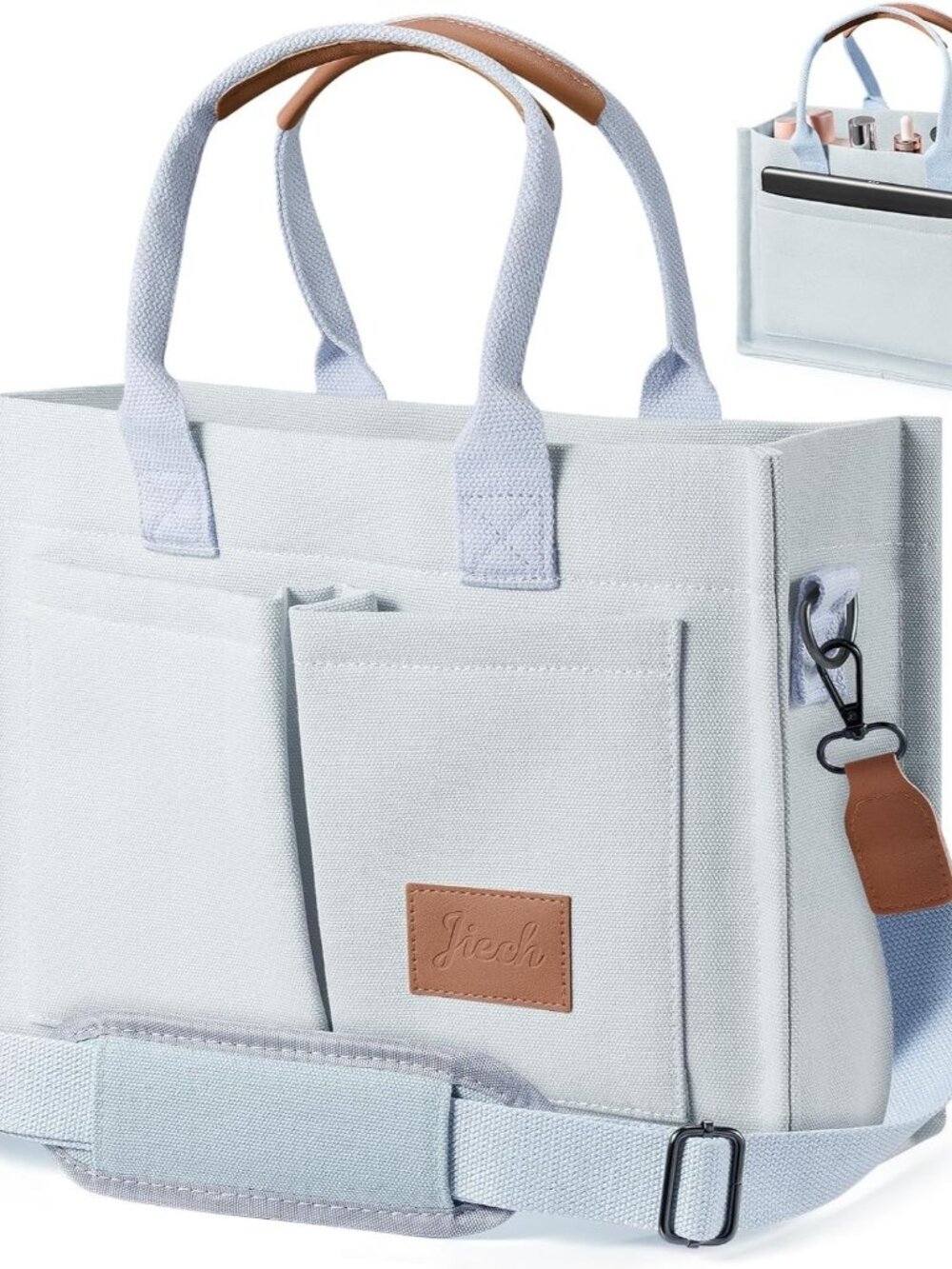 JIECH Gray Canvas Multi-Pocket Everyday Satchel Medium